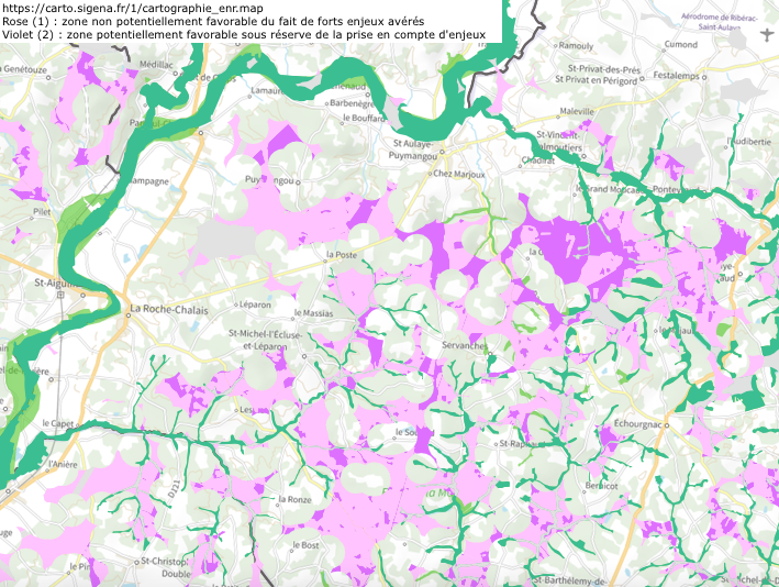 Cartographie de l'éolien dans la forêt de la Double : non potentiellement favorable