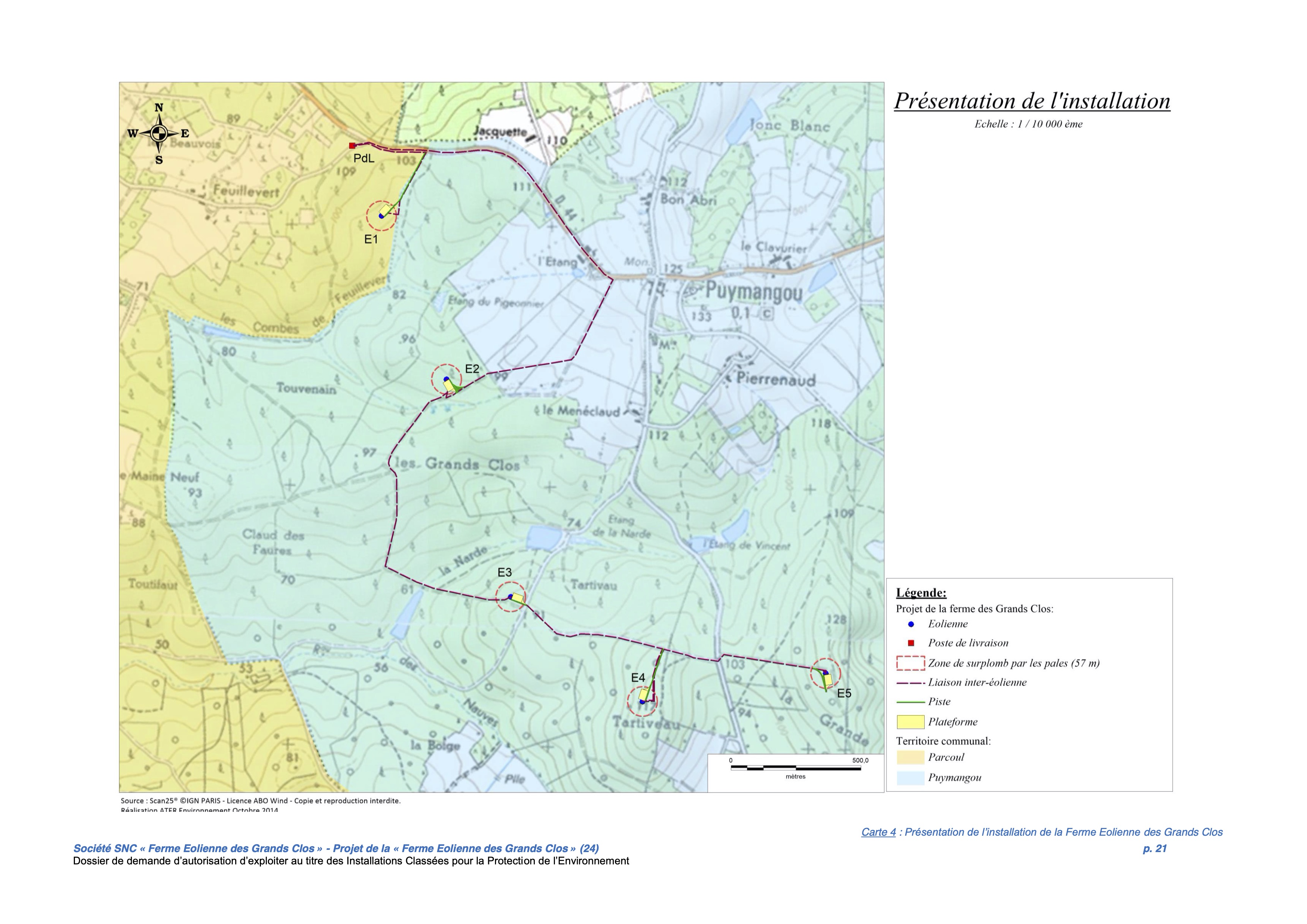 Implantations des éoliennes du projet des Grands Clos