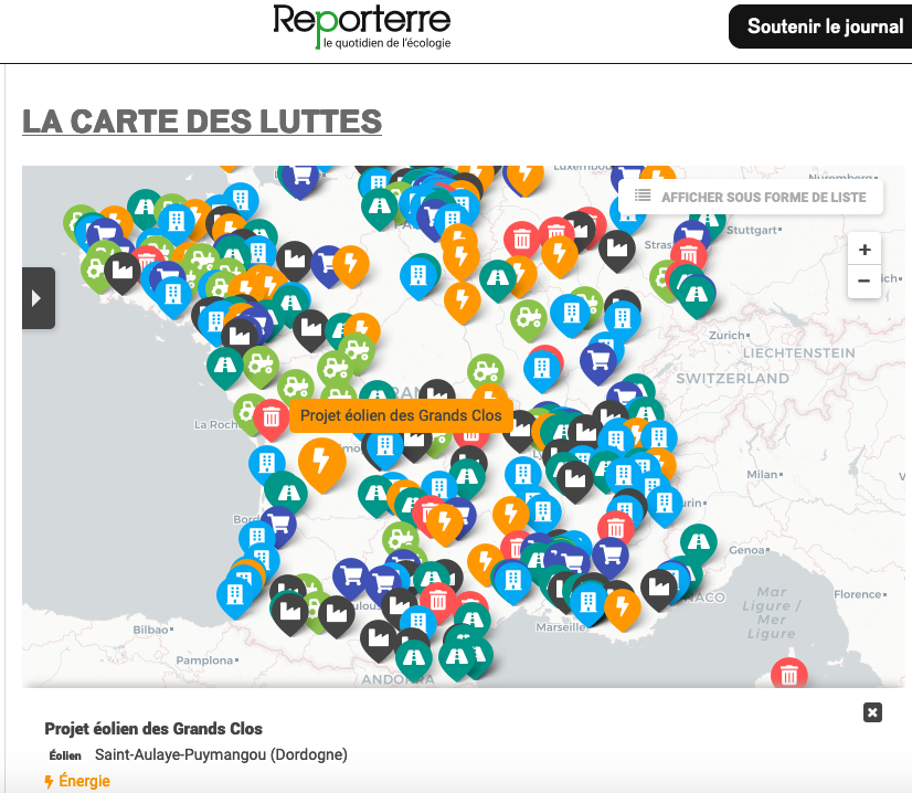 Carte des projets inutiles : le projet éolien des Grands Clos