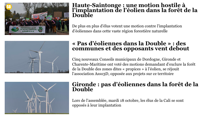 Pas d'éoliennes dans la forêt de la Double