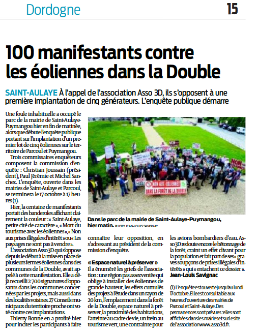 100 manifestants : Non aux éoliennes dans la forêt de la Double!