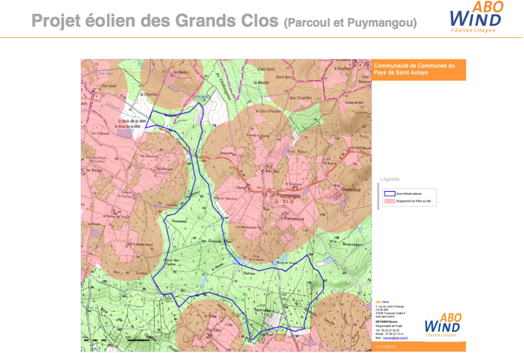 La zone d'é sur les communes de Puymangou et Parcoul trè proche des habitations